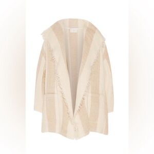 IRO Cream Textured Stripe Open Front Cardigan Wool Jacket Beverly Size 38 Medium